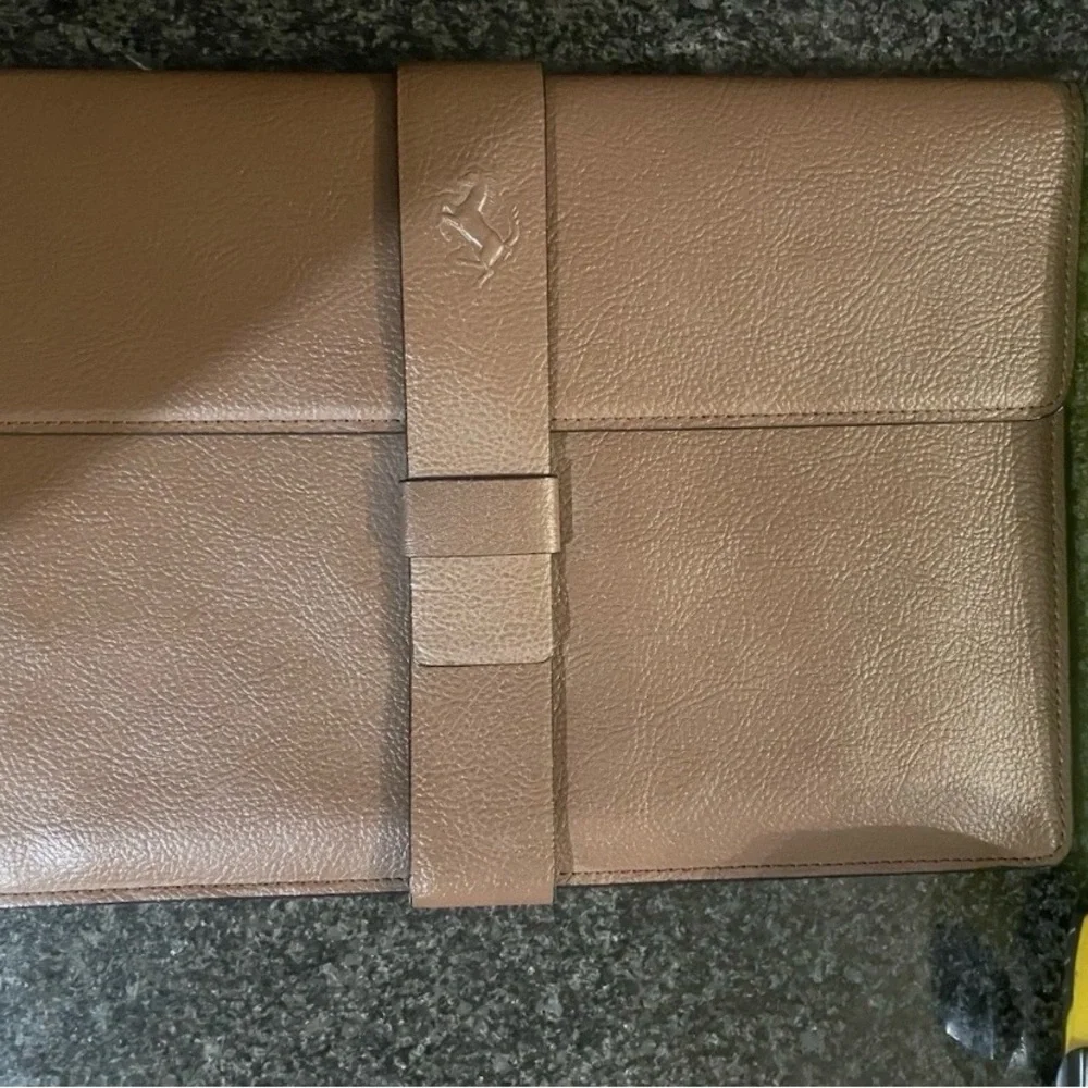 Ferrari Genuine Leather iPad Tablet Folio Brown w/Dust Bag Luxury Executive Case